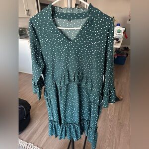 Green Polka Dot Dress with Ruffle Details